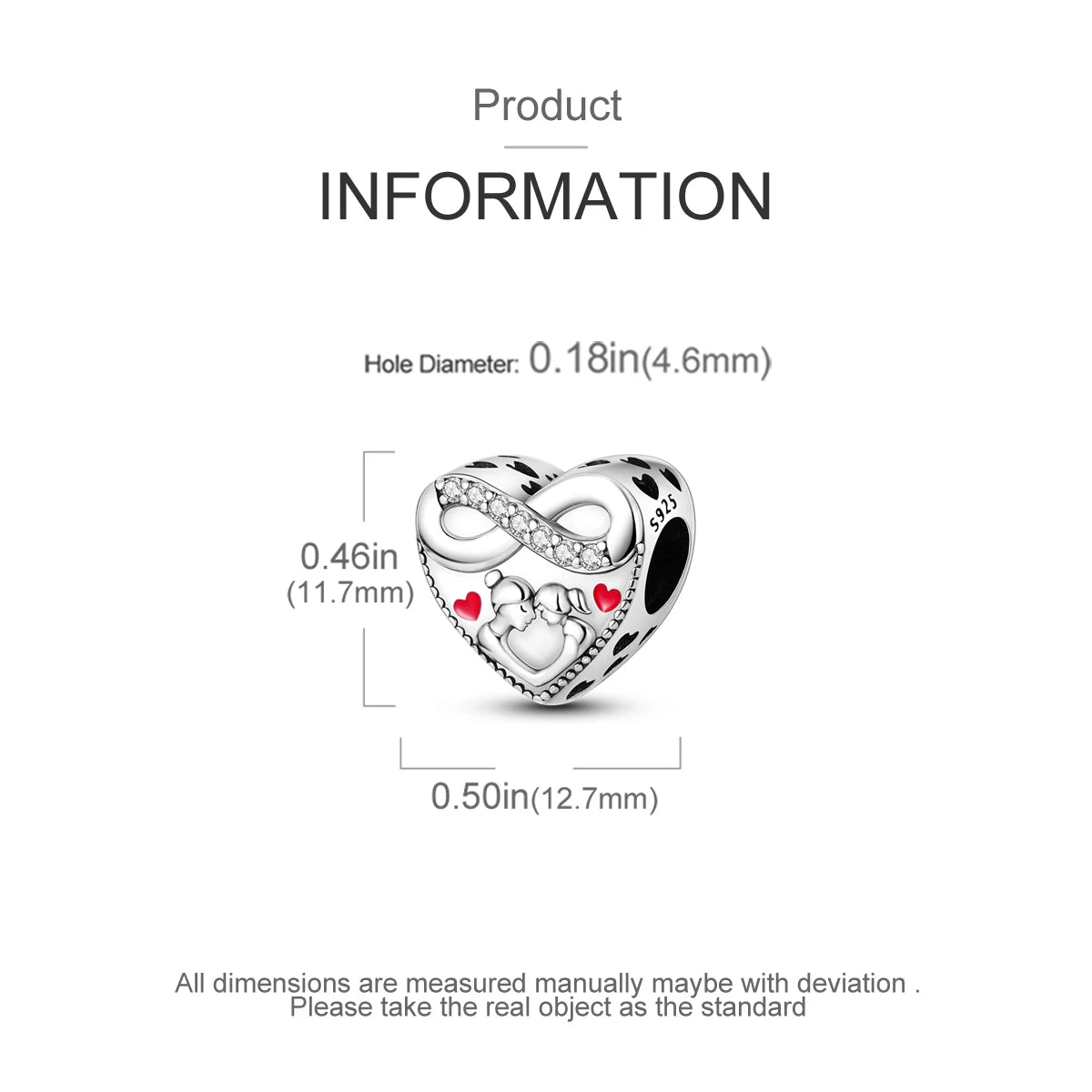 925 Sterling Silver Mother Daughter Love Embrace Pendant Charm | Heart Shaped Bracelet Bead DIY Fine Jewelry Gift