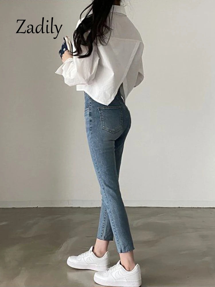 Zadily 2023 Women’s Spring White Crop Shirt – Korea Style Solid Button Split Blouse 👚✨