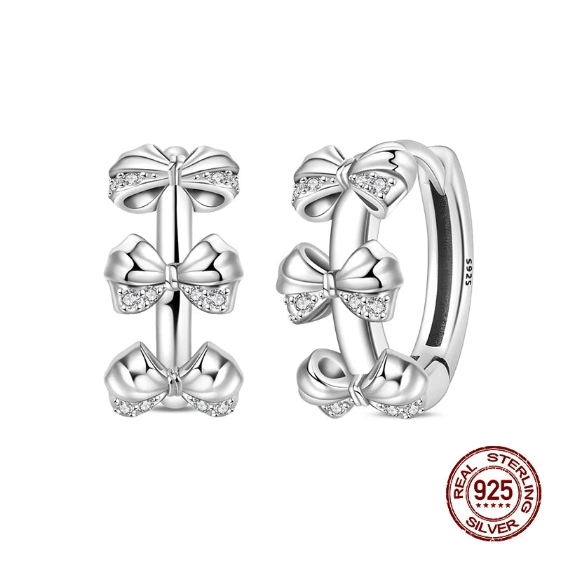 925 Sterling Silver Sweet Bow Heart Zircon Hoop Earrings | Women’s Shining Proluxy Fine Jewelry Gift for Engagement & Birthday