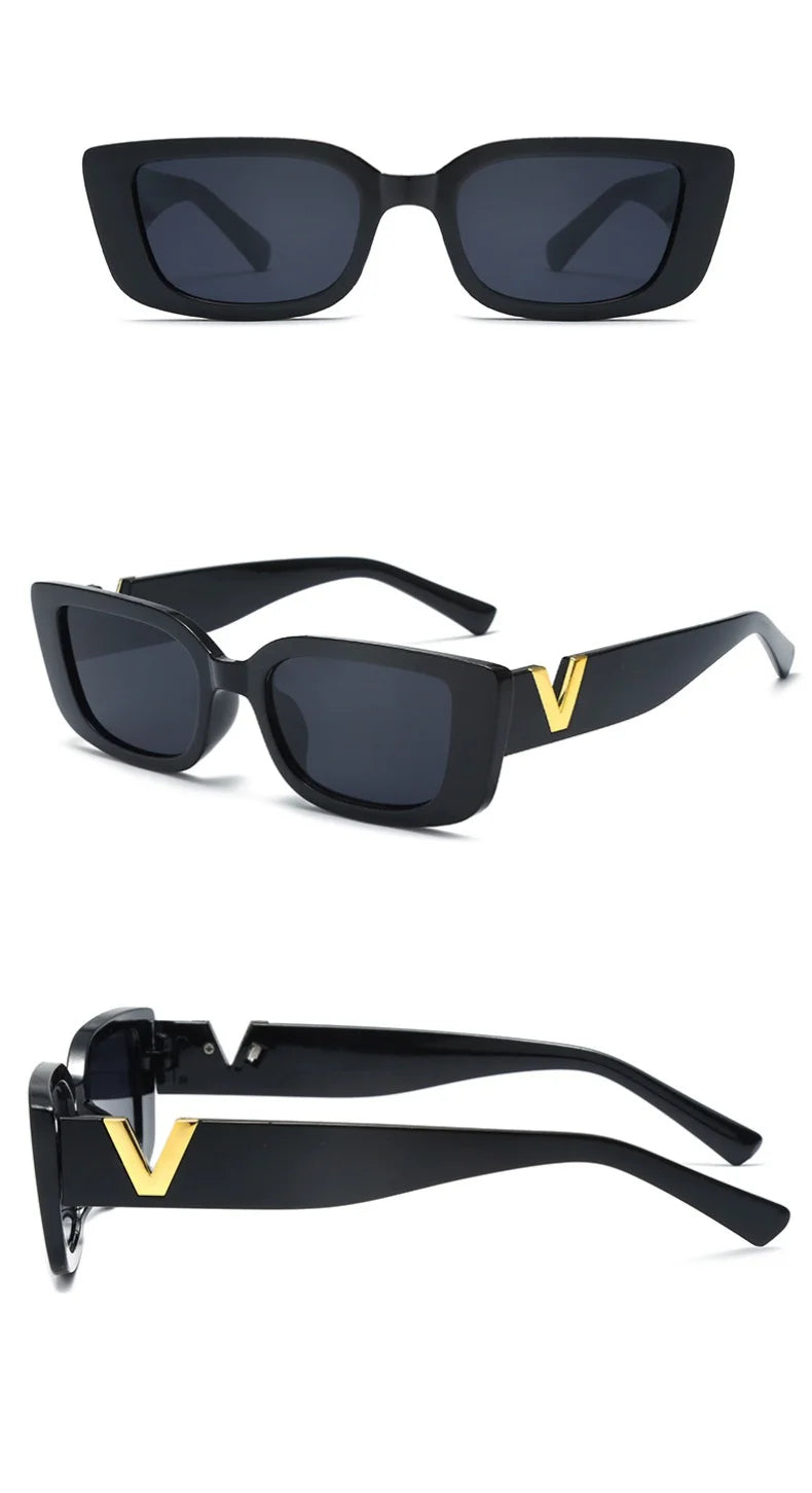 Retro Rectangle Sunglasses for Women – Brand Designer Vintage Small Frame Luxury Sun Glasses | Classic Black Square
