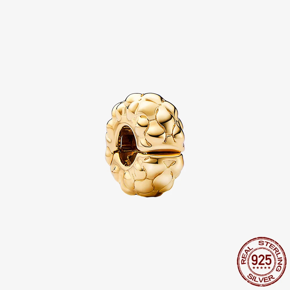 Sparkling Golden Series 925 Sterling Silver Pavé Clip Charm | Fit Original Pandora Bracelet – DIY Jewelry Christmas Gift