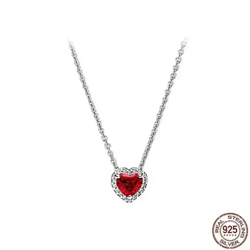 New 925 Sterling Silver Sparkling Heart-Shaped Square Pendant Necklace for Women