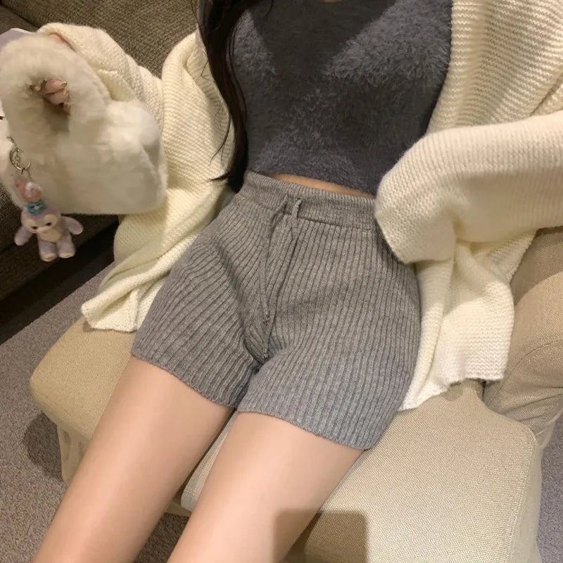 High Waist Knitted Wool Wide-Leg Pants for Women – Autumn Casual Straight Bootcut Trousers