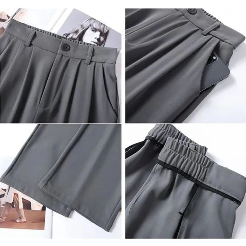 Women’s Classic Straight-Leg Suit Pants | Korean Casual Baggy Slacks | Elegant Long Trousers for Ladies