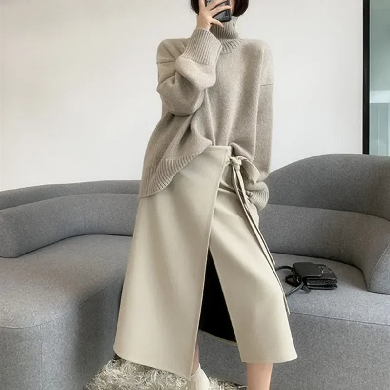 Women’s Oversize Turtleneck Sweater – Long Sleeve Knitted Pullover Autumn Winter Knitwear