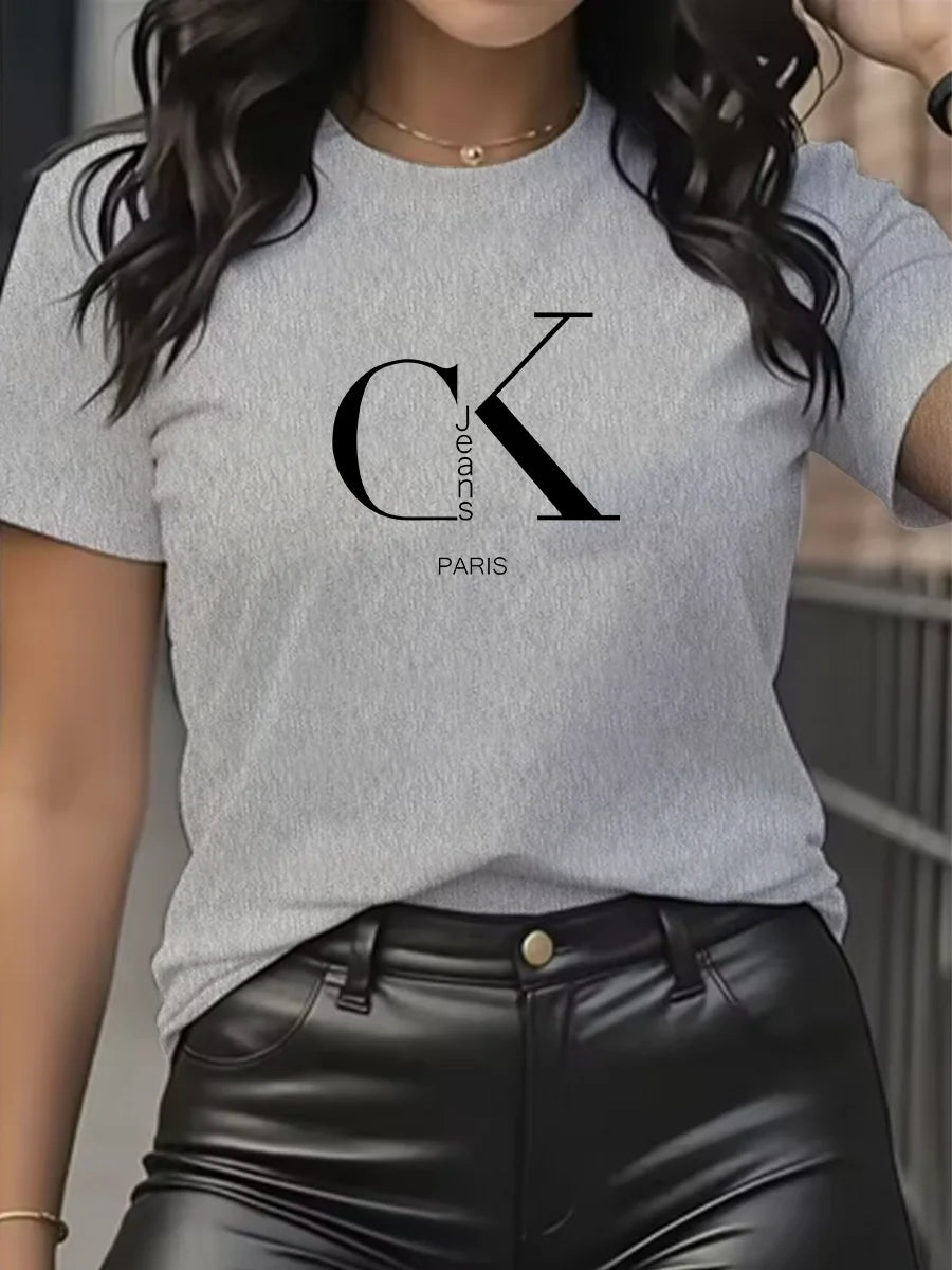 Luxury Brand Cartoon Letter Print T-Shirt | Women's Y2K Summer Trend Top | Fashion Short Sleeve Crew Neck Tee