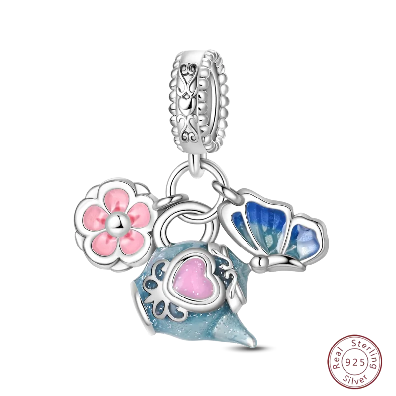 925 Sterling Silver Blue Zircon Ocean Shell Beaded Pendant | Fit Original 3mm Bracelet Women’s Fine Jewelry