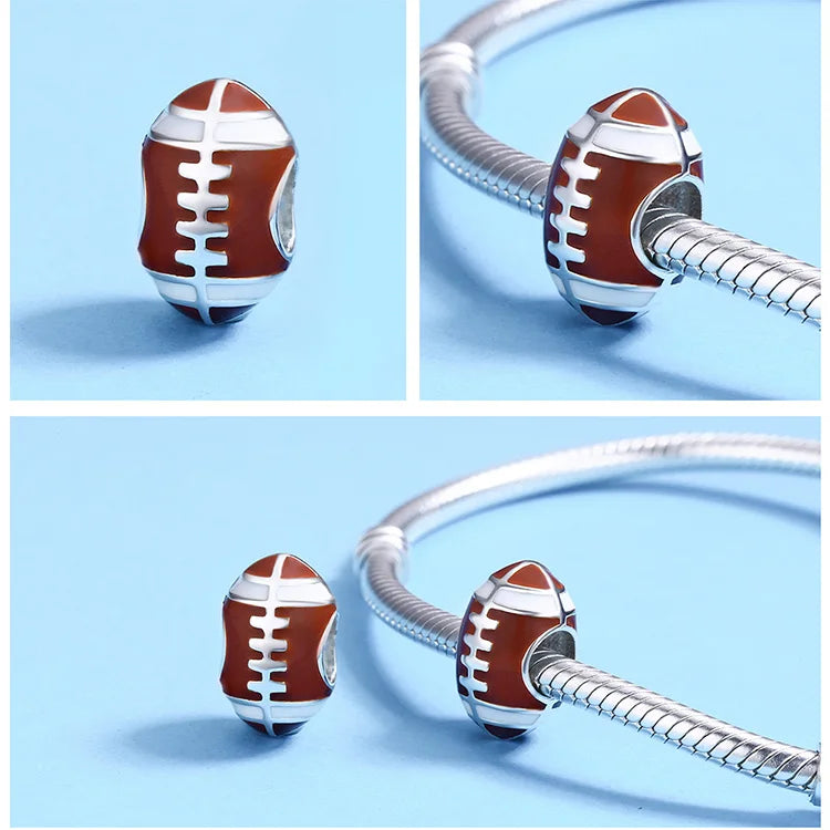 BISAER 925 Sterling Silver Ball Series Charms – Football, Volleyball, Tennis & Basketball Beads Fit Pandora Bracelet DIY Jewelry