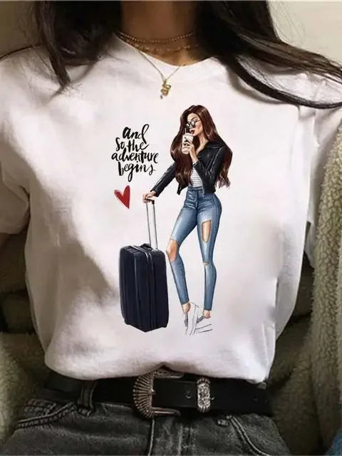 Maycaur Women's Graphic Printed T-Shirt | Korean Harajuku Short Sleeve Top | Fashion Casual Summer Tee