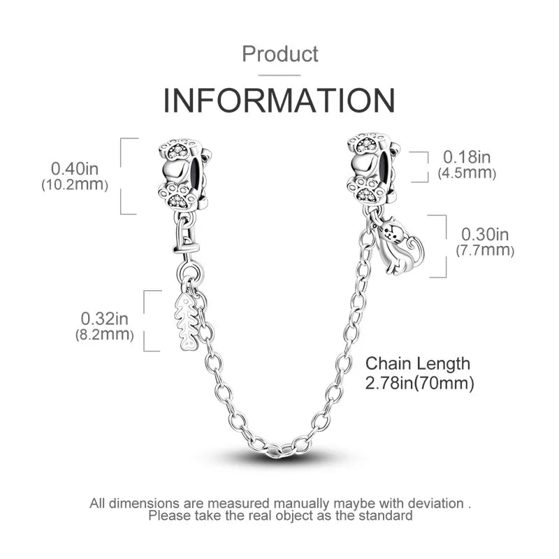 925 Sterling Silver Star Moon Safety Chain Charm | Pandora Fit Jewelry