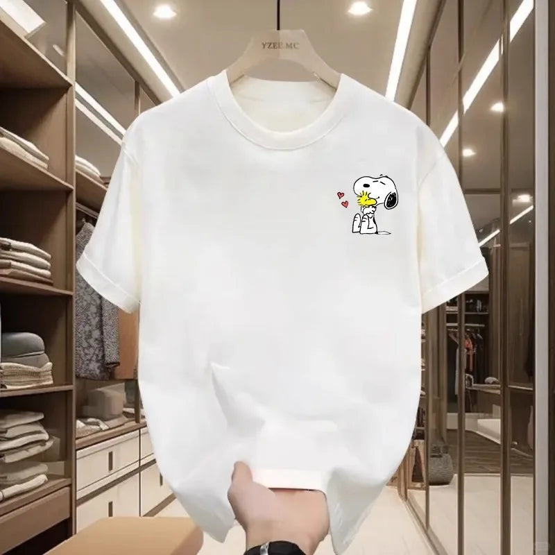 Large Cute Snoopy Cartoon Printed Cotton T-Shirt – Unisex Summer Streetwear Loose Fit Couple Top 🐶👕