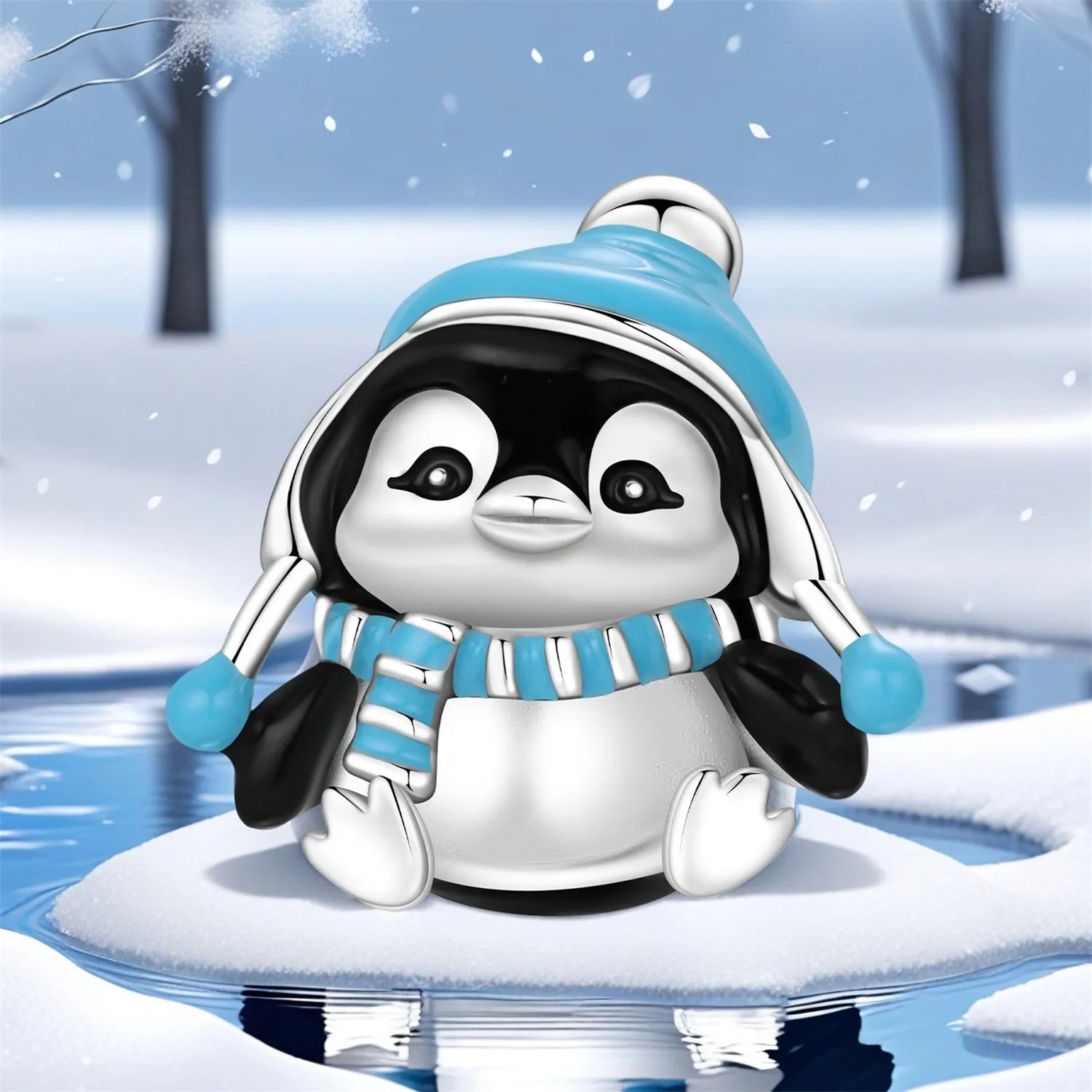 PANPOKI 925 Sterling Silver Blue Hat Penguin Beads | Animal Charms for Original Bracelet DIY Jewelry & Trendy Party Gifts