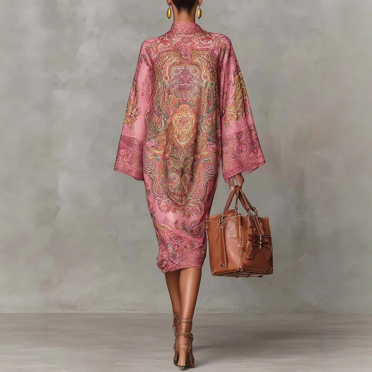 Fashion Print Long Dress for Women – 2025 Autumn Long Sleeve Loose Half High Collar Maxi Dress | Elegant Robe Femme