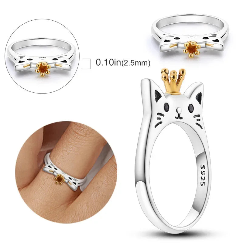 Real S925 Sterling Silver Cat Pink Ring | Adorable Women’s Fine Jewelry Gift for Teen Girls & Valentine’s Day