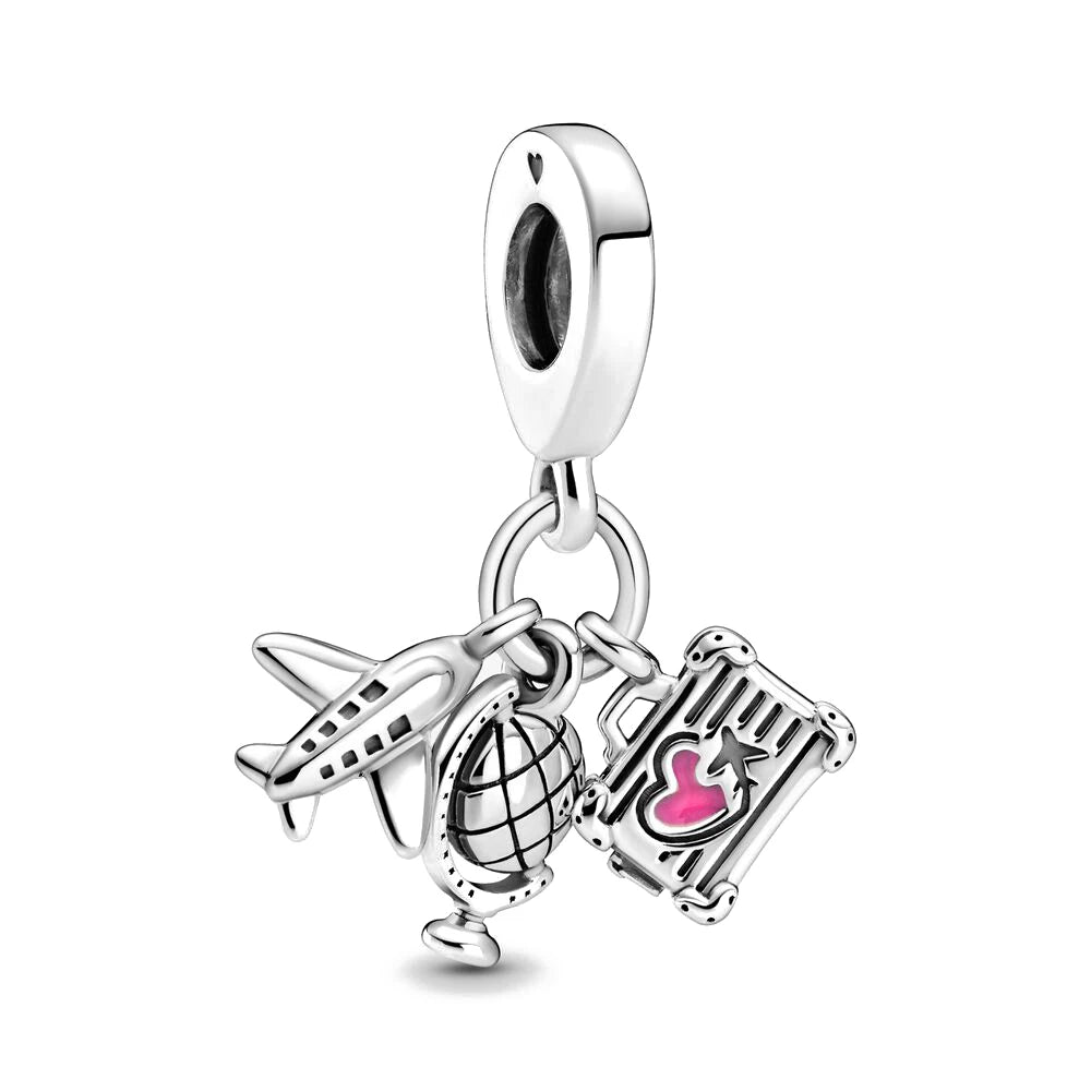 925 Sterling Silver Travel Charms – Plane, Passport, Bicycle, Camera & Skates Beads Fit Pandora Bracelet DIY Women’s Jewelry
