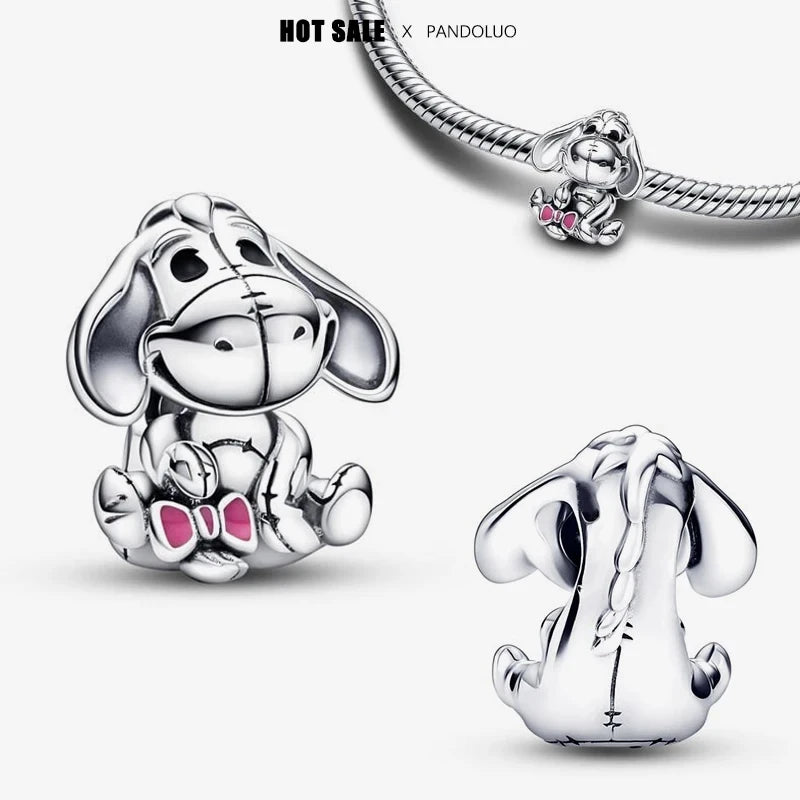 Disney 925 Sterling Silver Mickey, Winnie & Stitch Charm – DIY Pendant Beads for Original Bracelets