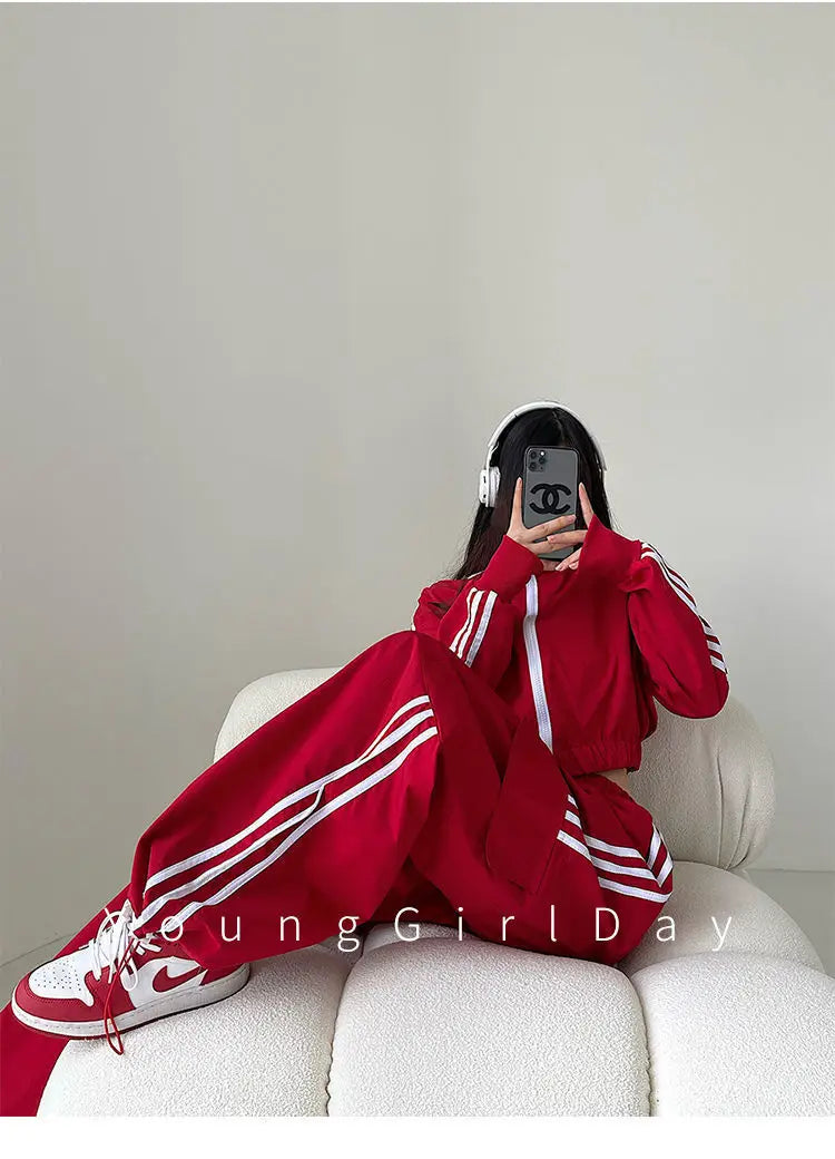 Women’s High Waist Wide Leg Pants | American Style Loose Straight Trousers with Elastic Waist & Cuffed Hem