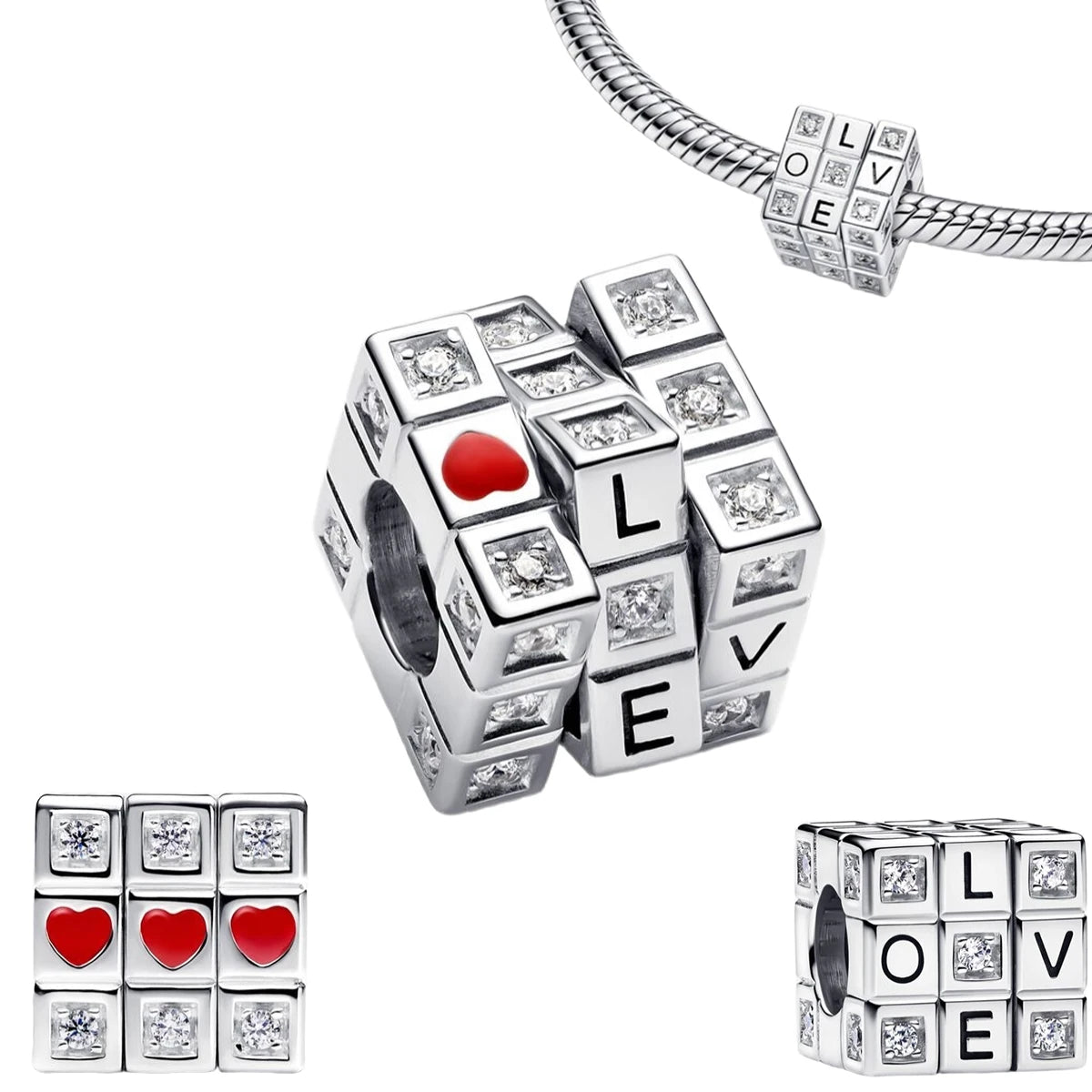 925 Sterling Silver Red Heart Charms | Apple, Rose & Gift Box Beads Fit Original Bracelet Necklace Women Jewelry