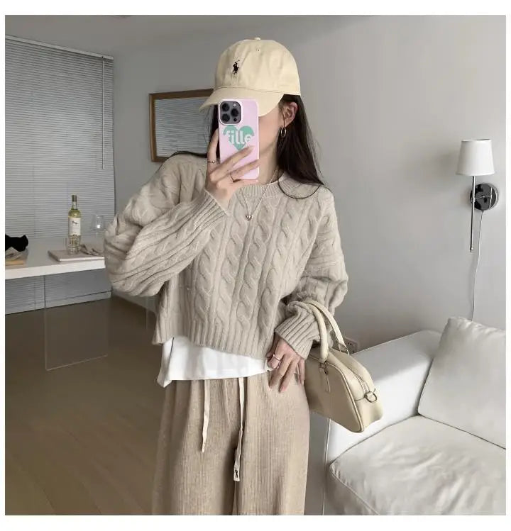 Soft Knit Sweater Women’s Top – Lazy Sleeve Inner Wear | Autumn Winter New Arrival Twist Cotton Long Sleeve Round Neck