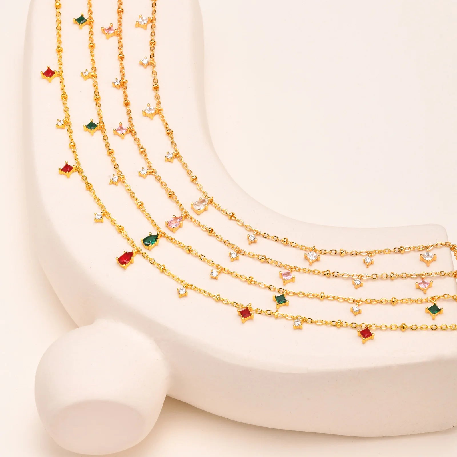 Zirconia Charms Necklace for Women – CZ Dangle Choker Bezel Station Gold Plated Jewelry