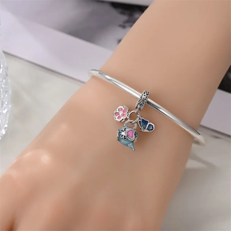 925 Silver Plated Magic Mirror Princess Angel Pink Charm Beads | Fits Original Pan 925 Bracelet | Exquisite DIY Jewelry