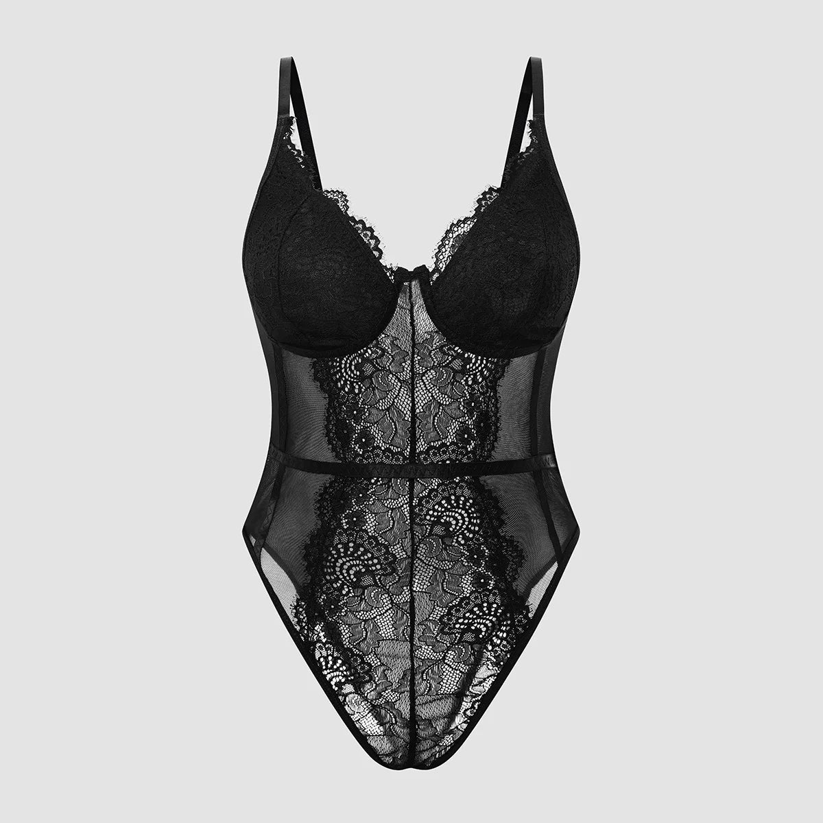 Sexy Lace Patchwork V-Neck Bodysuit – 2025 Slim Bodycon Spaghetti Strap Backless Lingerie 🔥👗💃