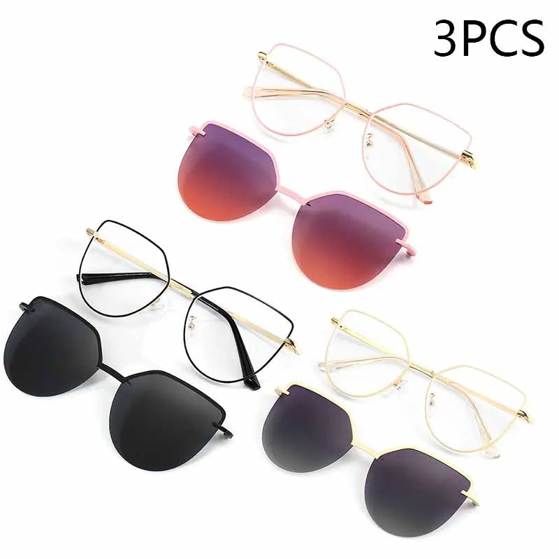 Cat Eye Flip-On Sunglasses for Women – Anti Blue Light Eyeglass Frames with Polarized Magnetic Clip | Ladies Fashion Computer Eyeglasses 7002