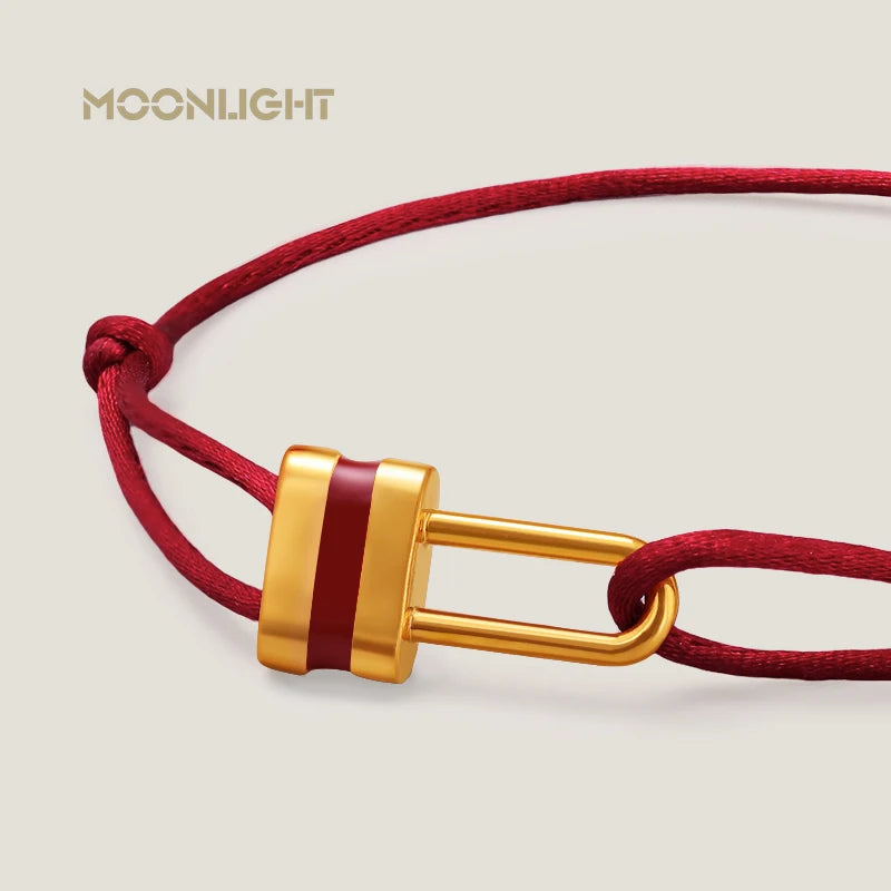 MOONLIGHT Adjustable Silk Rope Lock Charm Bracelet | Unisex Fashion Friendship Jewelry Gift for Women & Men