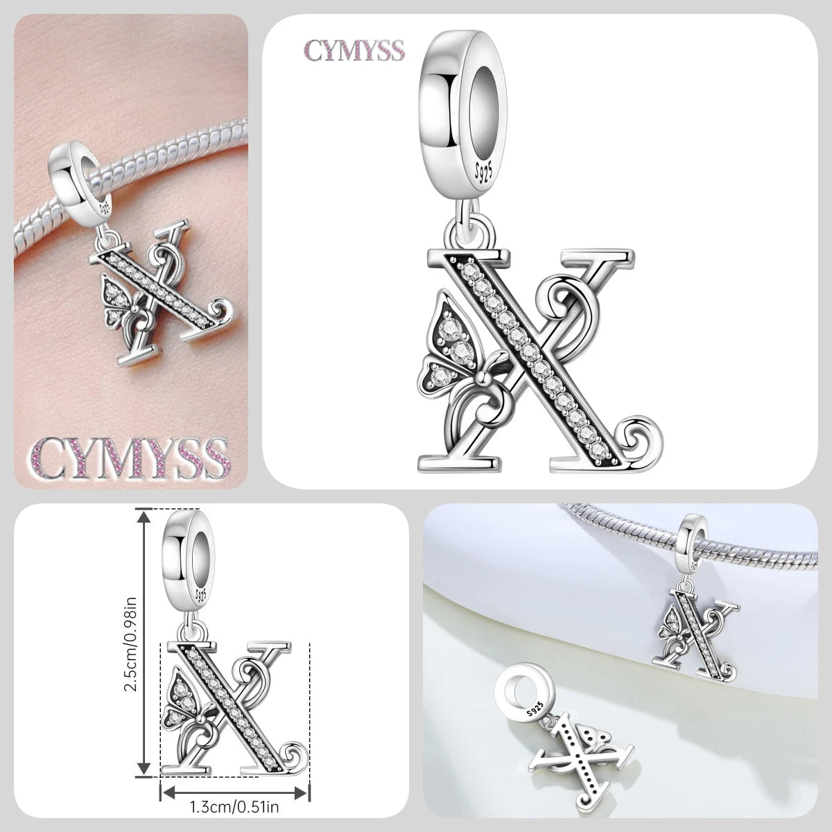 Original S925 Sterling Silver Butterfly & A-Z Letter Beads – DIY Bracelet & Necklace Jewelry
