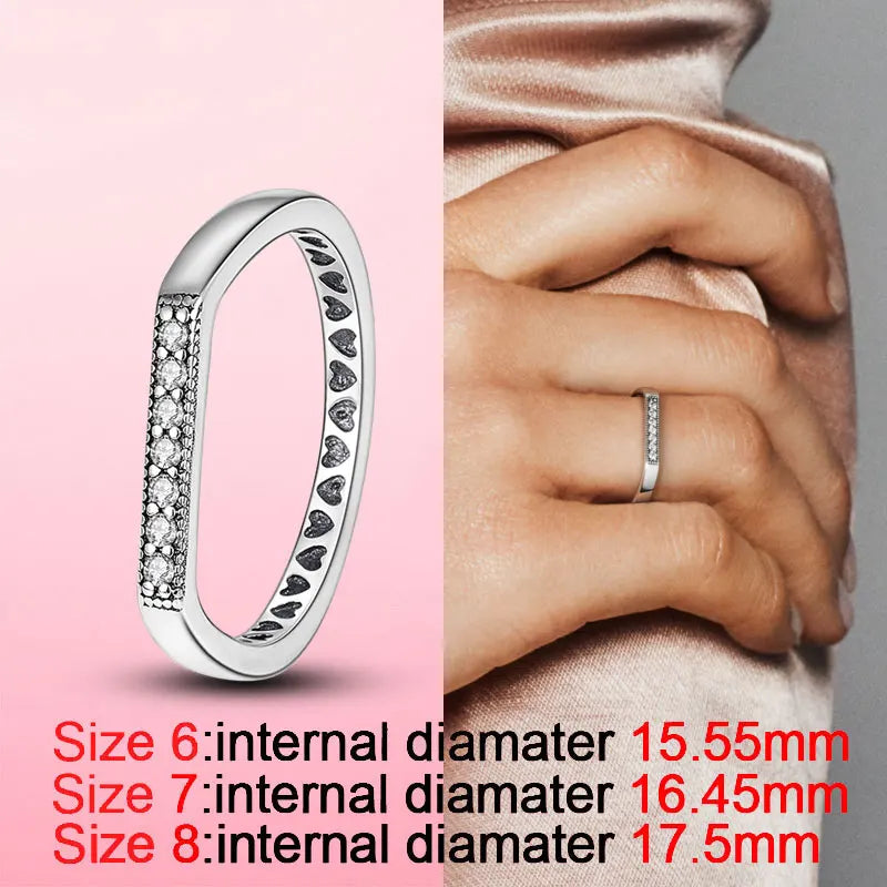 925 Silver Sparkling & Polished Lines Ring for Women | 2025 New Finger Ring | Wedding Engagement Jewelry Gift Anel