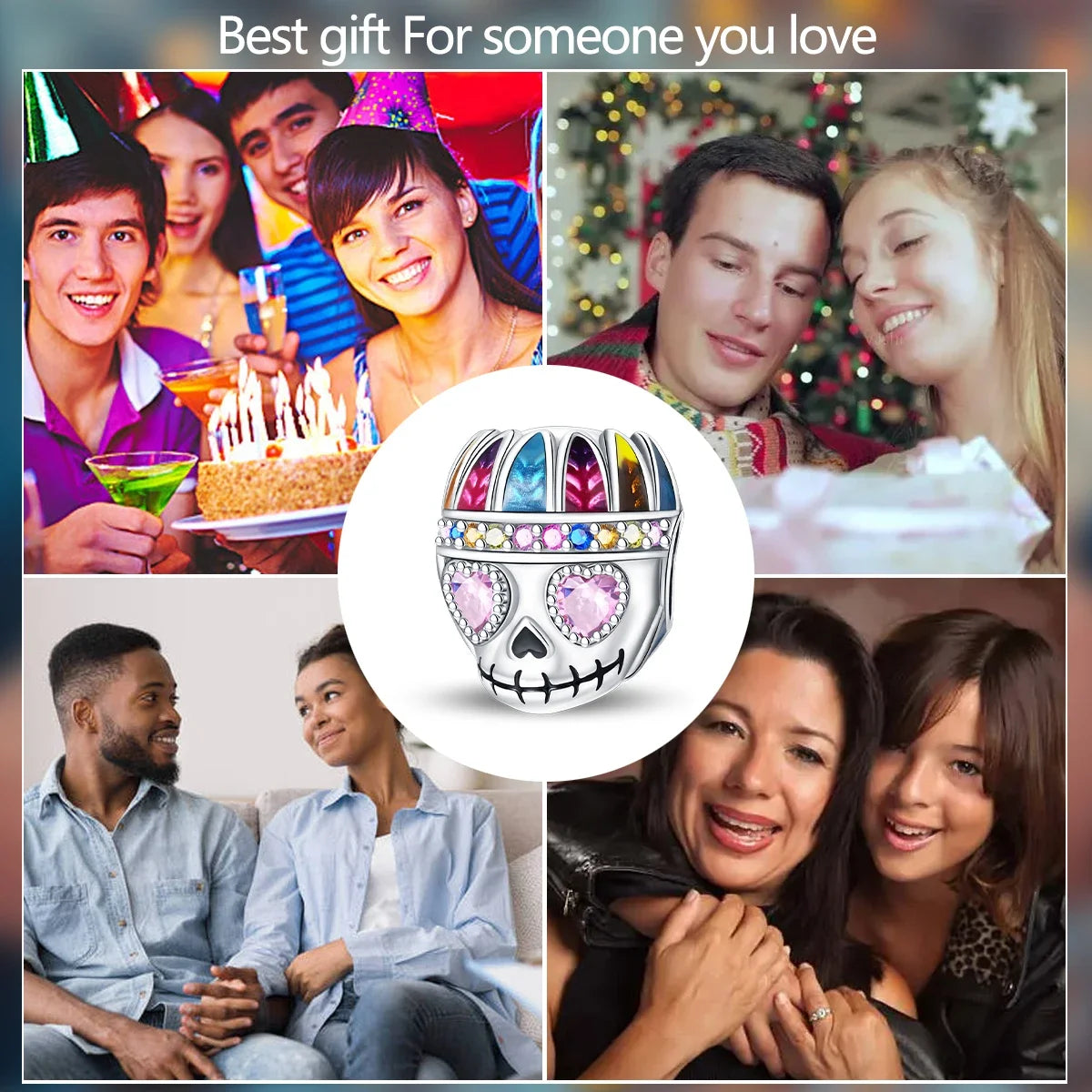 925 Sterling Silver Halloween Skull & Ghost Charms – Colored Beads Fit Original Pandora Bracelet DIY Jewelry Gift for Women