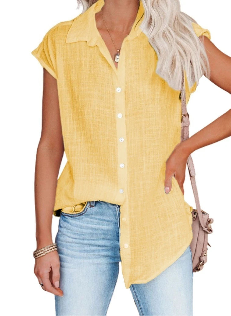 Summer Solid Cotton Linen Shirt for Women – Casual Short Sleeve Loose T-Shirt Ladies Thin Tee Top 🌿✨