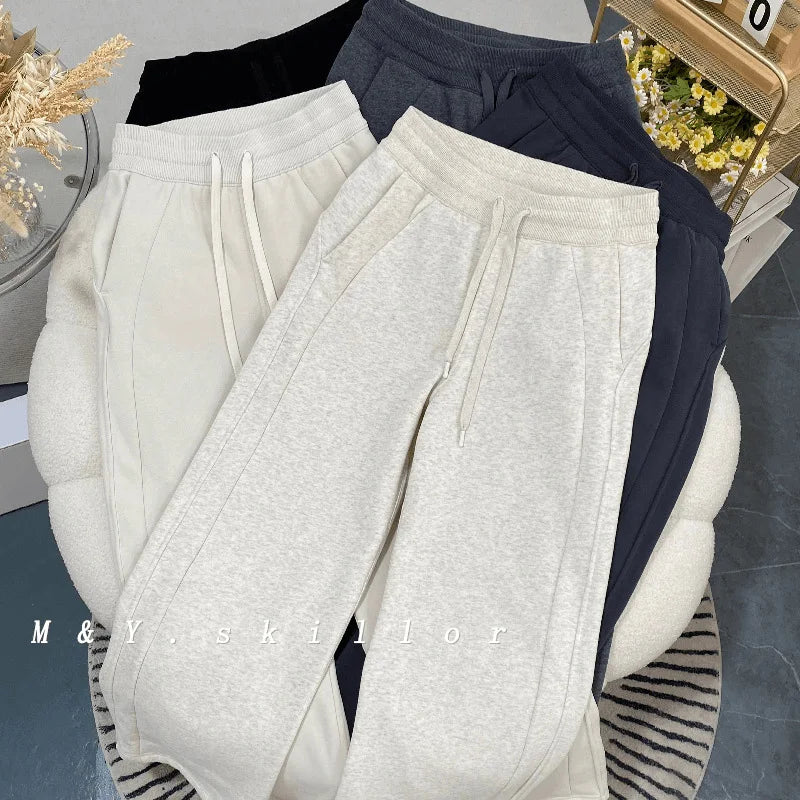 Women's High Waisted Sweatpants | 2024 Autumn Winter Wide Leg Trousers | Chic Designer Cotton Casual Pants