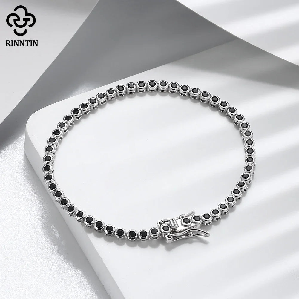 Rinntin Shiny Tennis Bracelet 925 Sterling Silver 1.5/2/3mm Clear Cubic Zirconia for Women Luxury Chain Bracelet Jewelry SB143