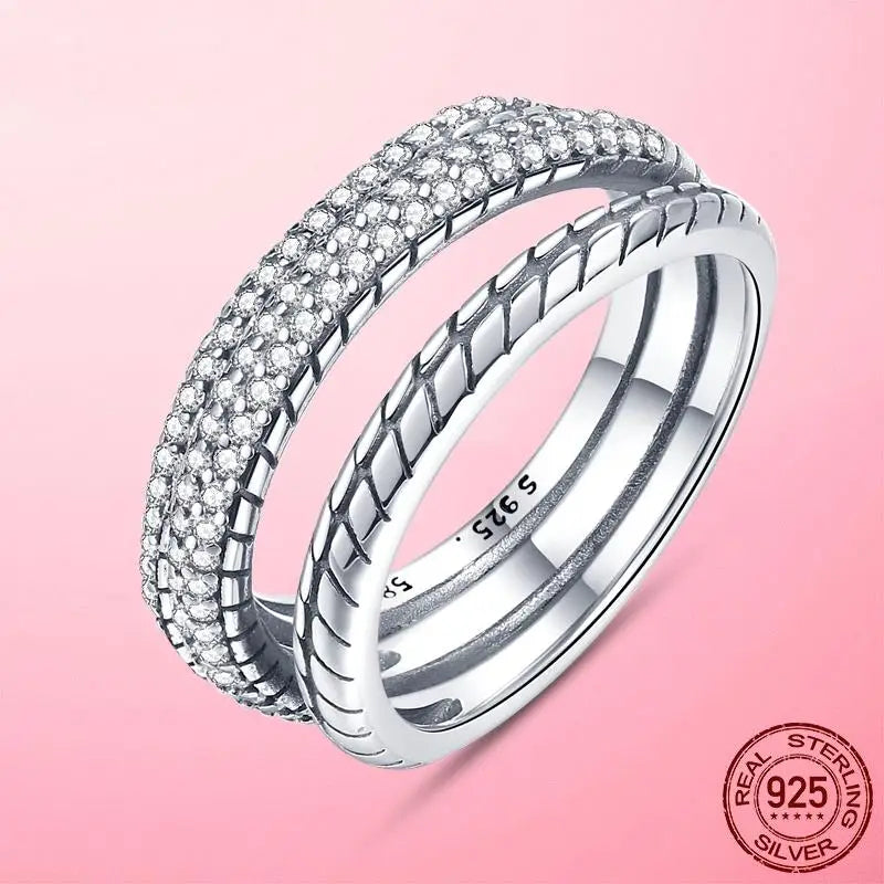 925 Silver Sparkling & Polished Lines Ring for Women | 2025 New Finger Ring | Wedding Engagement Jewelry Gift Anel