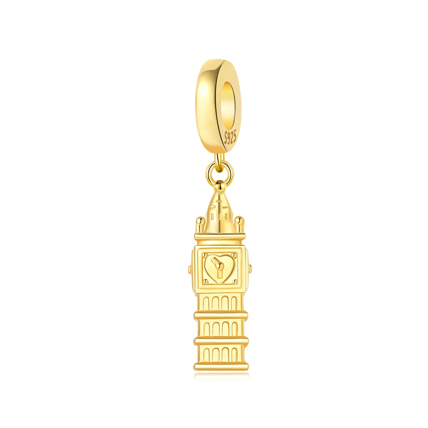 925 Sterling Silver Golden London Big Ben Charm Pendant | Travel Series Bead for Women DIY Bracelet Jewelry Gift