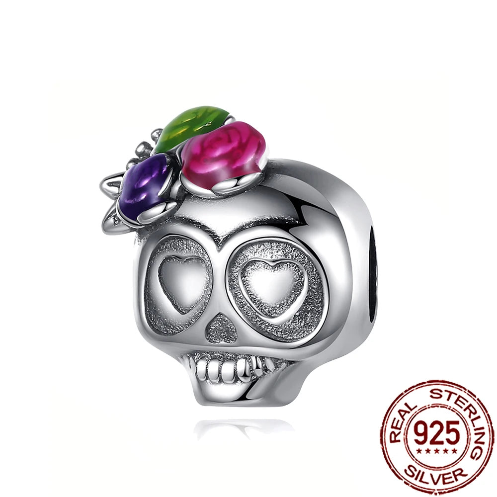 Gothic 925 Sterling Silver Grim Reaper Skull Charm Bead Fit Pandora Bracelet