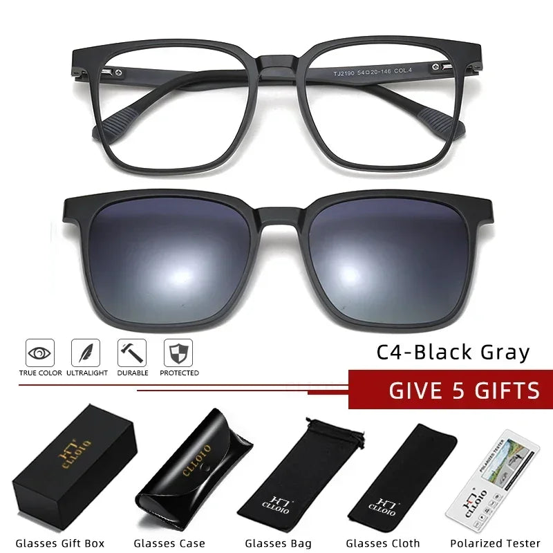 CLLOIO Magnetic Clip-On Prescription Glasses – Polarized Sunglasses Lens for Men & Women | Myopia, Progressive, Anti-Blue Light