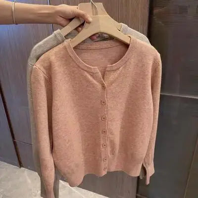 Soft Woolen Knitted Cardigan for Women – Loose Fit V-Neck Korean Style Sweater Jacket, Spring 2024 Outerwear