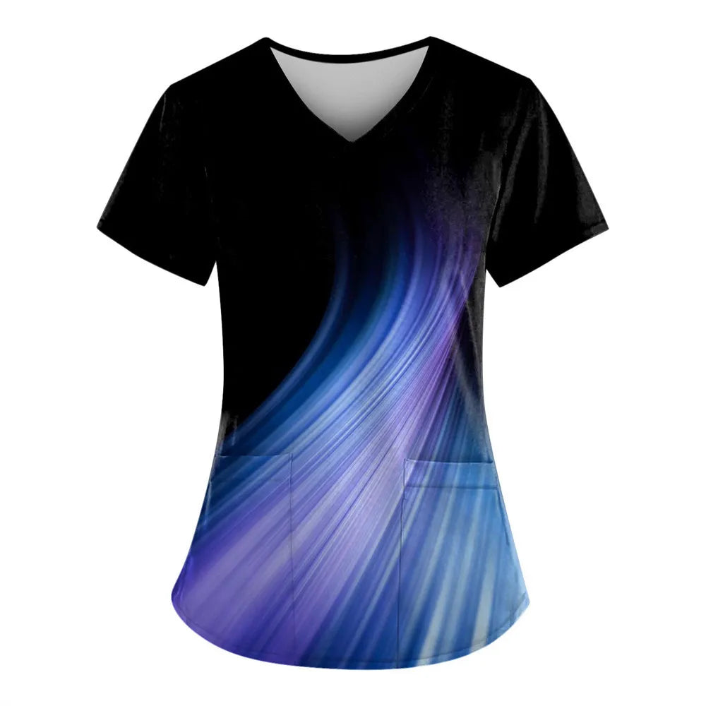 Women’s Nursing Scrubs ✨ Starlight 3D Print V-Neck Medical Uniform 💙