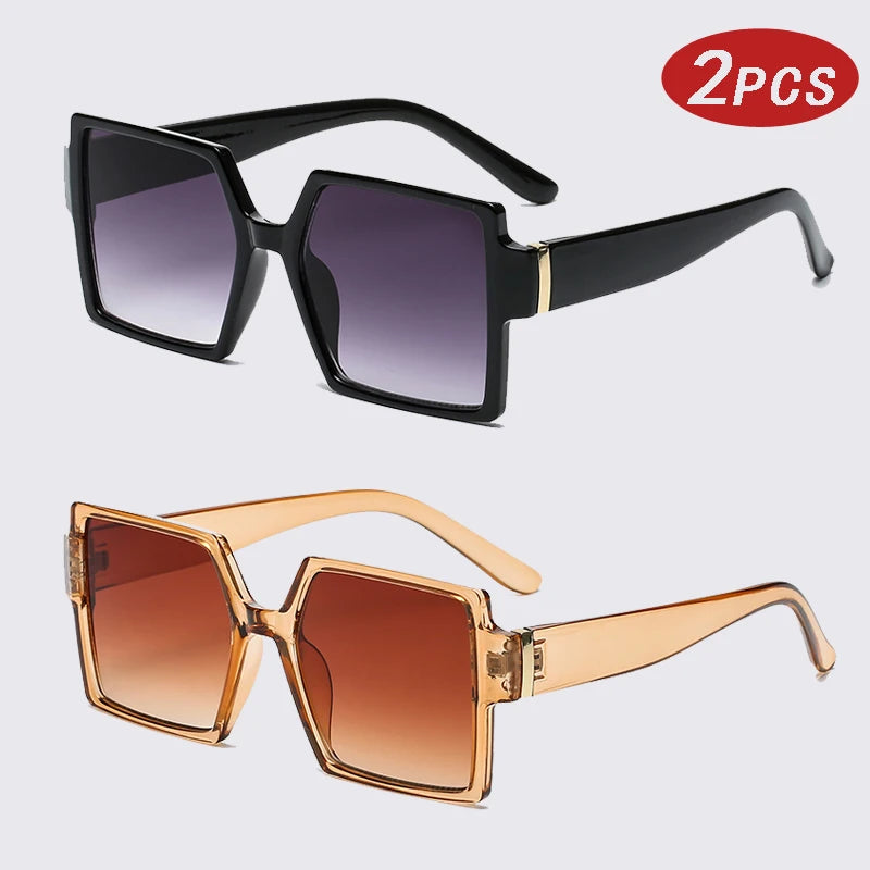 1/2pcs Vintage Large Frame Square Sunglasses for Women – Retro Brand Big Frame Sun Glasses | Black Fashion Gradient Eyeglasses