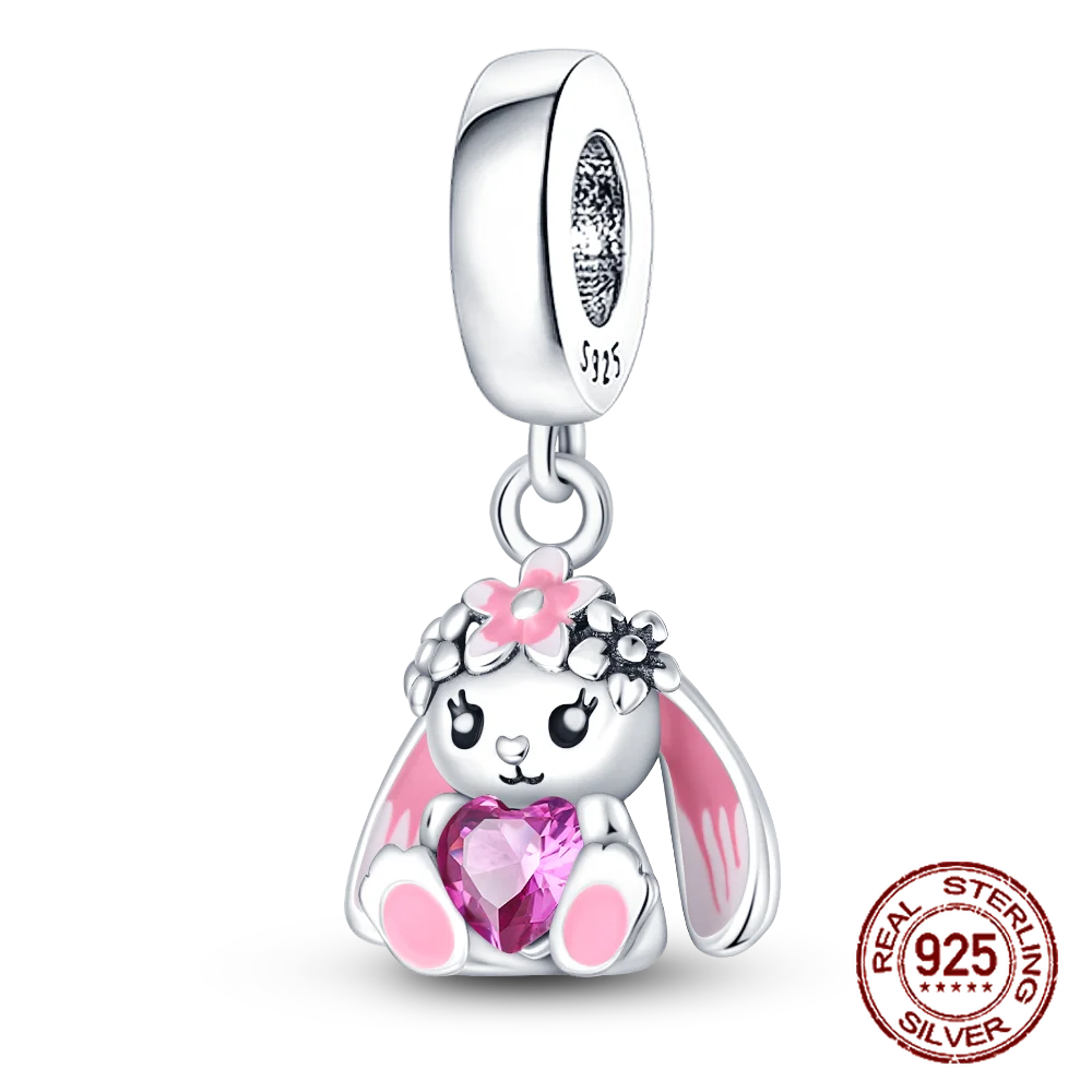 925 Sterling Silver Purple Flower & Butterfly Dangle Charm | Bead for 4MM Bracelet or Necklace DIY Jewelry Gift