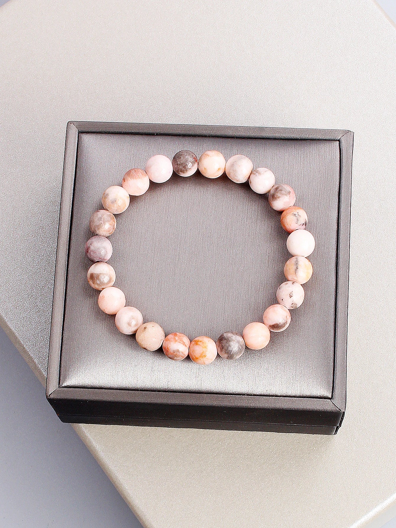 Original Pink Zebra Stone Bead Bracelet – Natural Reiki Healing Crystal Jewelry for Positive Energy & Balance Women Men