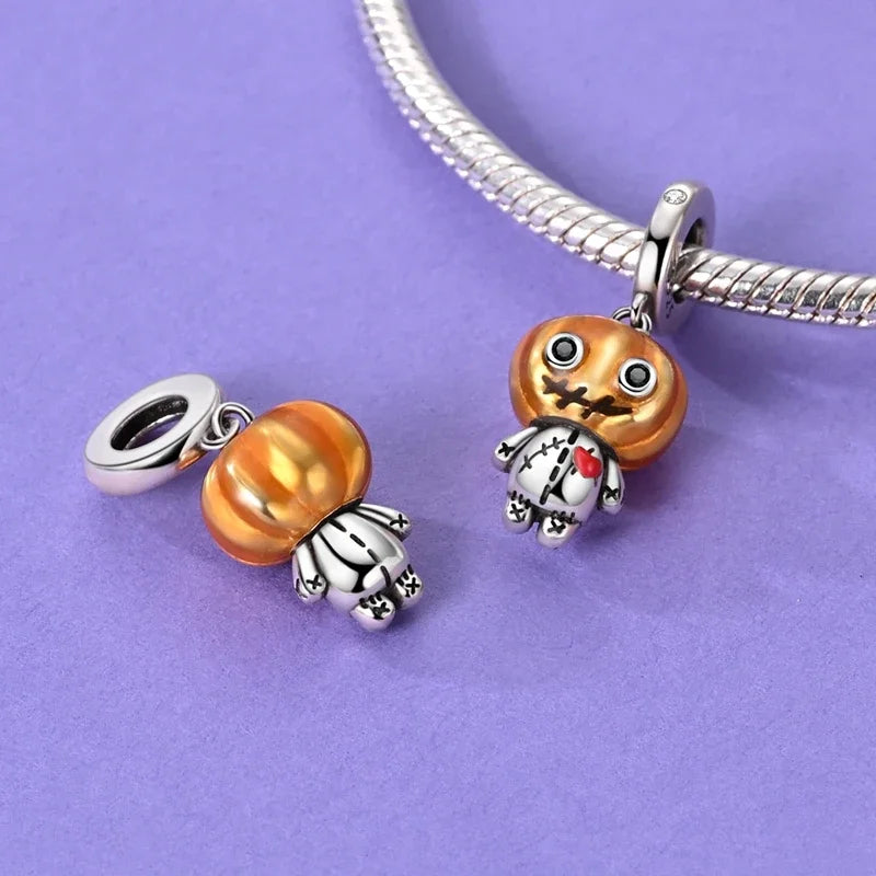 Halloween 925 Sterling Silver Luminous Pumpkin Witch Charm | Skeleton, Mummy & Candy Bead for DIY Bracelet Jewelry Gift