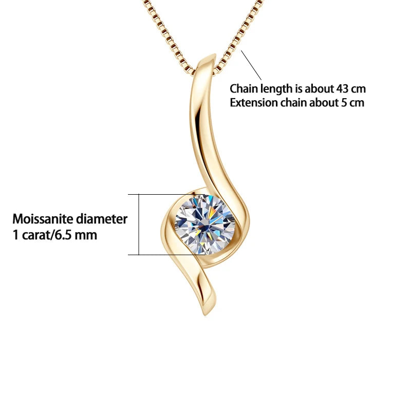 925 Sterling Silver 1CT Geometric Moissanite Pendant Necklace – Elegant Retro Women’s Jewelry