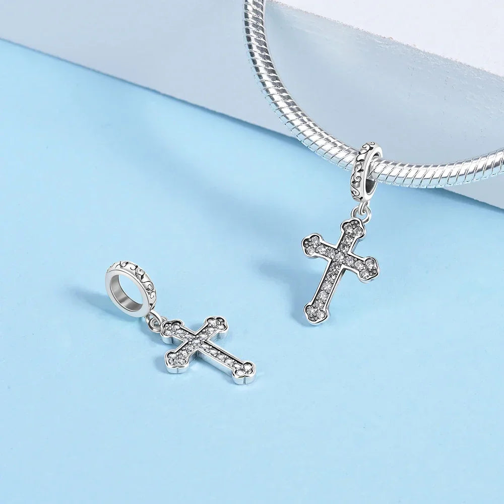 925 Sterling Silver Angel Cross Heart Charms | Fit Pandora Bracelet | Women’s DIY Jewelry Gift
