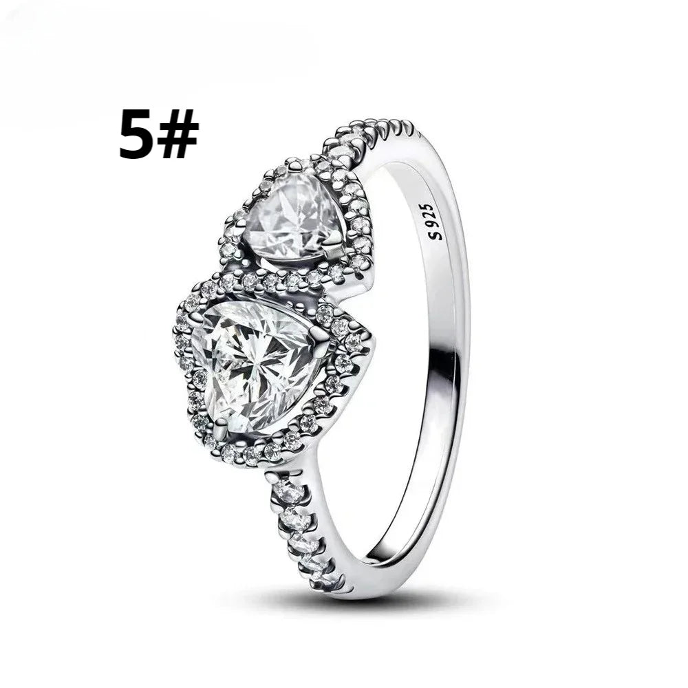 925 Sterling Silver Colorful Bow Necklace Ring Earring Set Crystal Jewelry for Women Gift