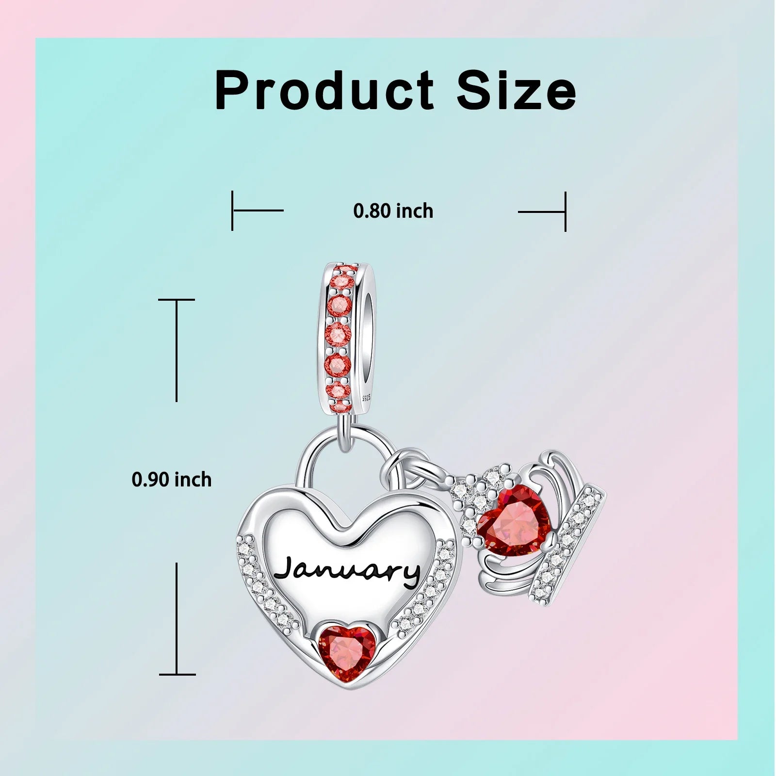 925 Sterling Silver Birthstone Love Pendant Charm | January–December Zircon Bead for Bracelet & Necklace DIY Jewelry Gift