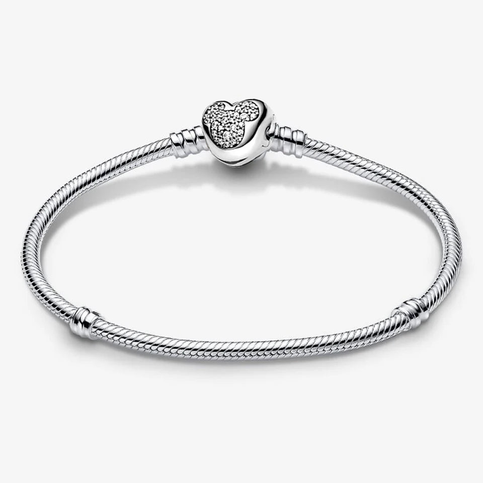 925 Sterling Silver Disney Minnie & Mickey Heart Charm Bracelet | Gold Bead ME Matte Braided Chain – Fashion DIY Jewelry