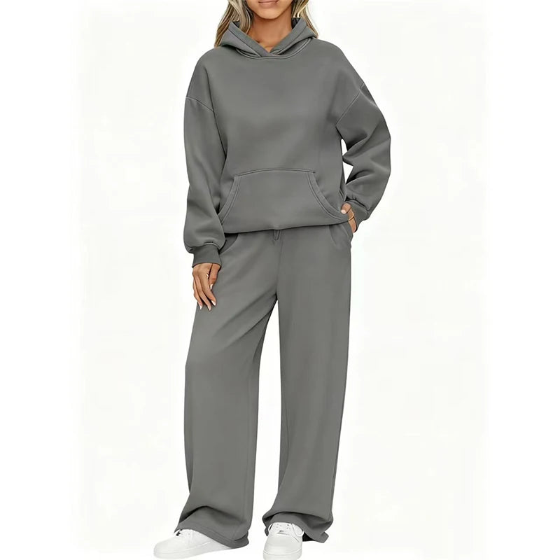 Women’s Autumn Winter Hoodie & Wide Leg Pants Two-Piece Tracksuit – Casual Loose Sportswear ❄️👟